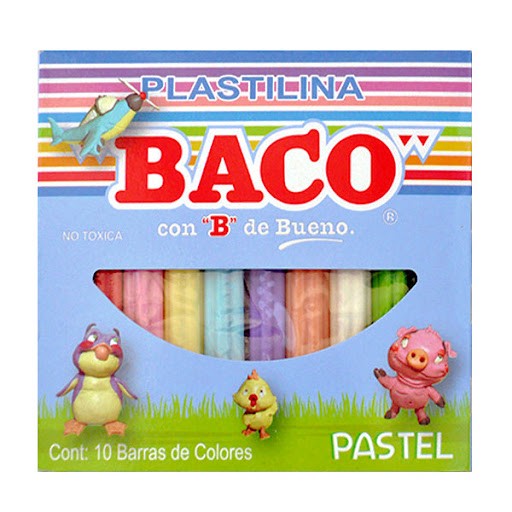 PLASTILINA C10 BARRAS COLORES PASTEL BACO C.100