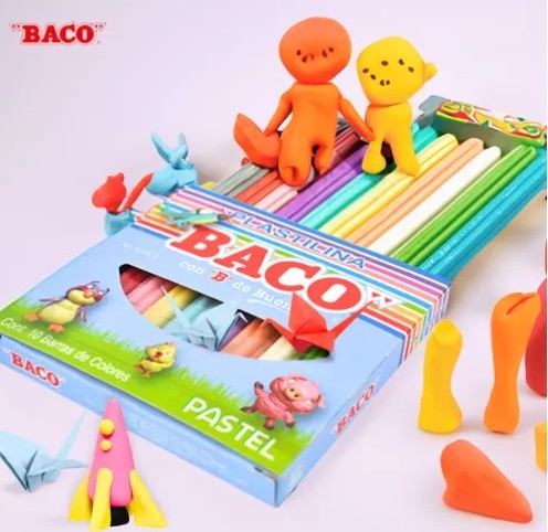 PLASTILINA C10 BARRAS COLORES PASTEL BACO C.100