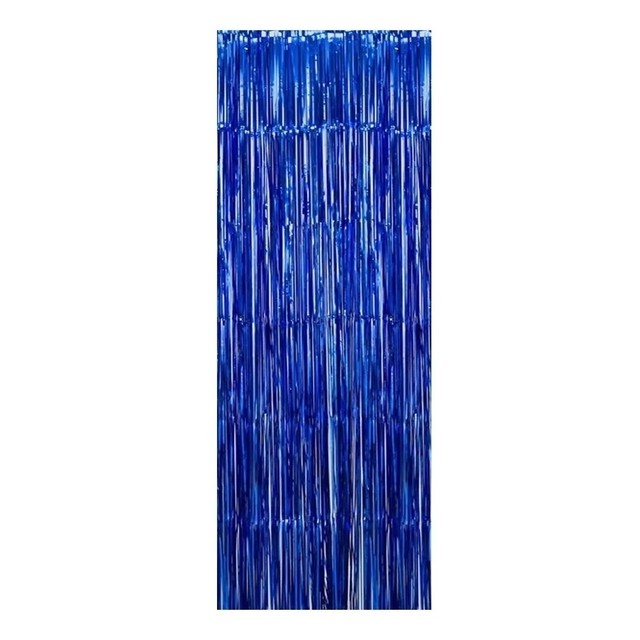CORTINA FIESTA LARGA HOLOGRAMA METALICA AZUL C. 195X95 E1