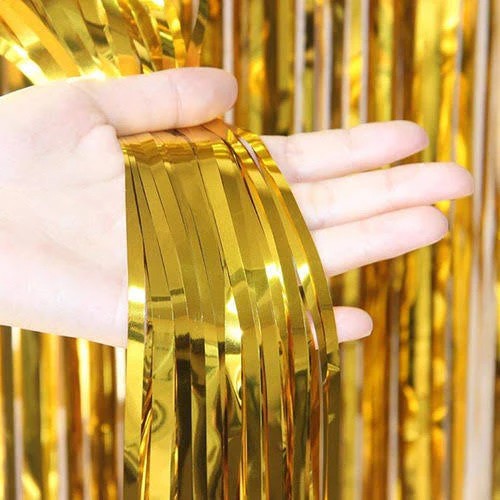 CORTINA FIESTA LARGA METALICA LISA DORADO 195X95 E1