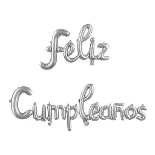 LETRERO INFLABLE FELIZ CUMPLEAÑOS METALICO PLATA E.12