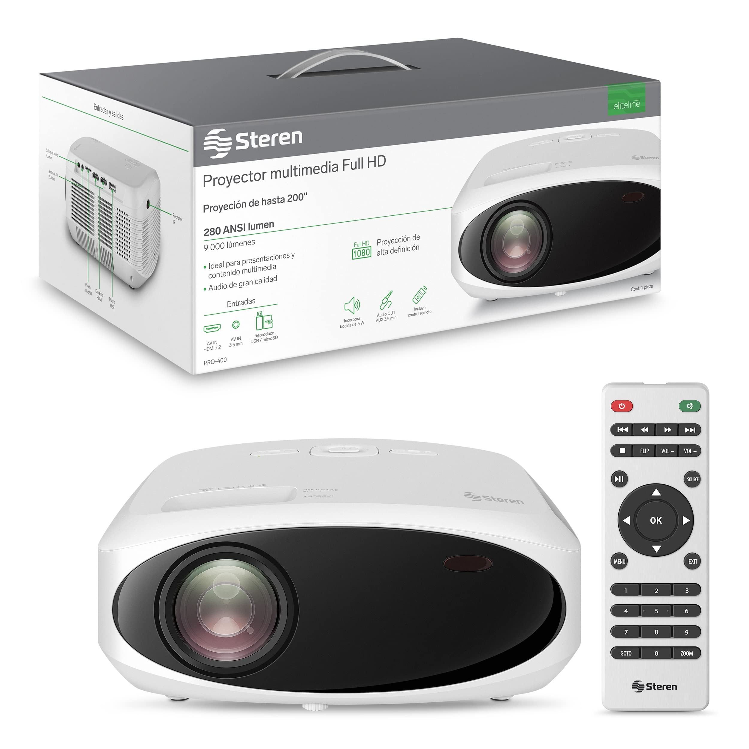 PROYECTOR STEREN PRO-400 PORTATIL 9000 LUMENES E 1