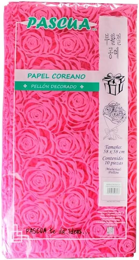 PAPEL COREANO PELLON DECORADO FLOR ROSA PASTEL PASCUA E.10