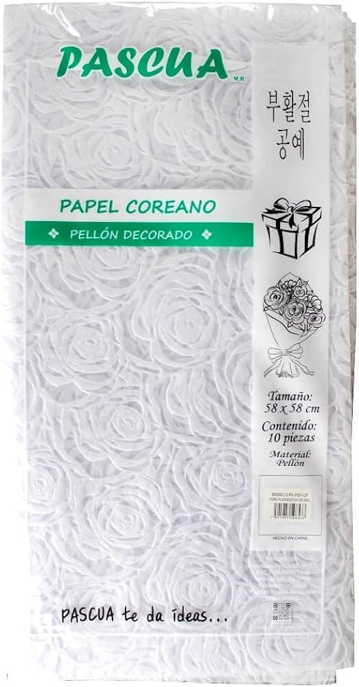PAPEL COREANO PELLON DECORADO FLOR BLANCO PASCUA E.10