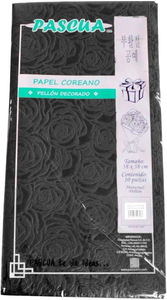 PAPEL COREANO PELLON DECORADO FLOR NEGRO PASCUA E.10