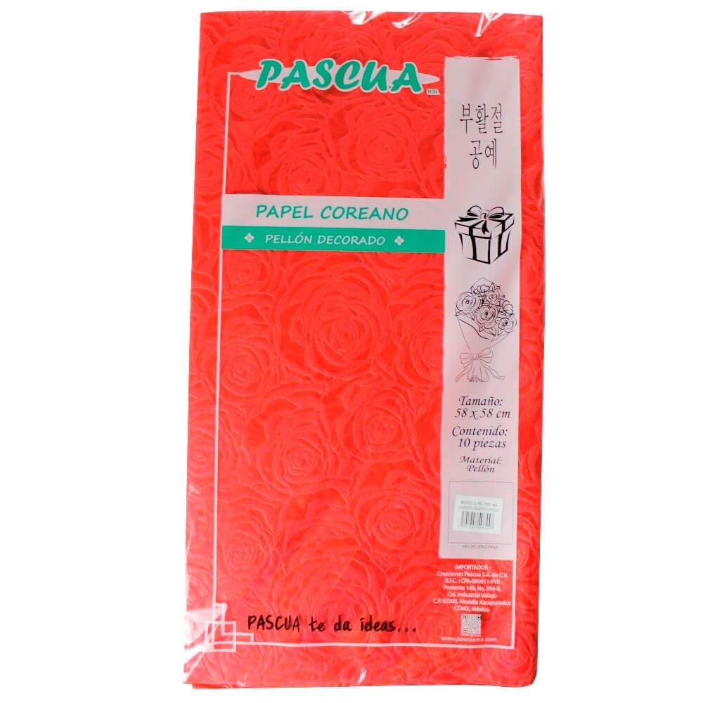 PAPEL COREANO PELLON DECORADO FLOR ROJO PASCUA E.10