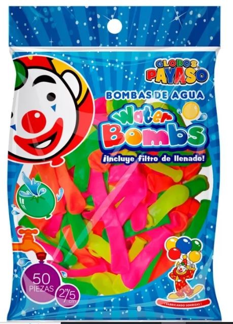 GLOBOS PAYASO 2 WATER BOMBS COL. SURT. BOL. C50 C.20