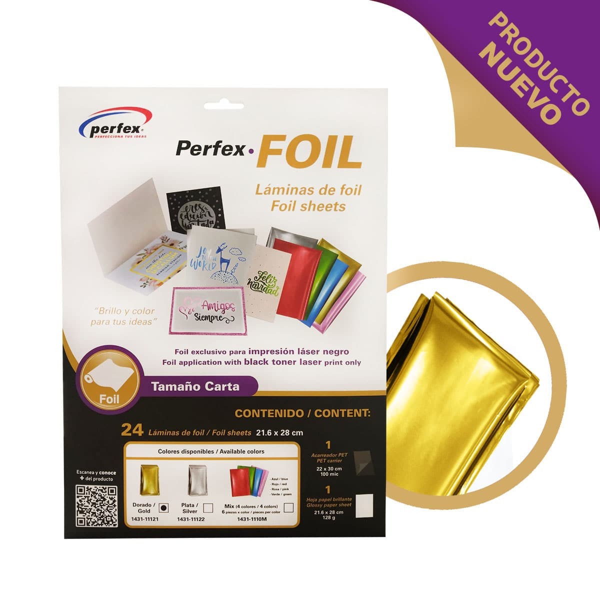 FOIL DORADO 216X280MM PAQ. C24 LAMINAS PERFEX C.30