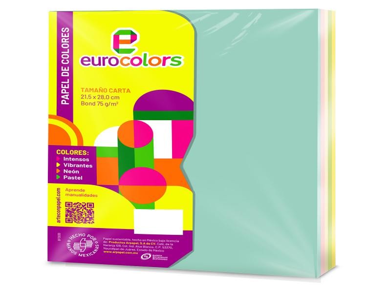 PAPEL BOND CTA.ARCOIRIS PASTEL EUROCOLOR 75G. PAQC1000H C.3