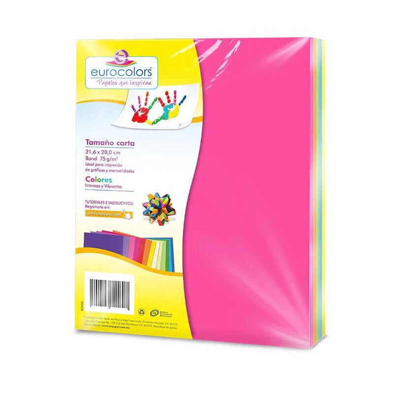 PAPEL BOND CTA MIX VIBRANTE EUROCOLORS 75G. PAQ.C100H C25