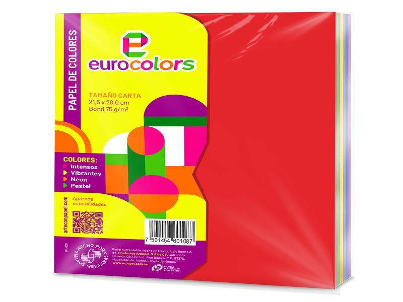 PAPEL BOND CTA MIX INTENSO EUROCOLORS 75G. PAQ.C100H C25