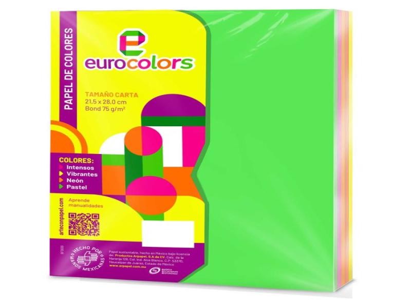 PAPEL BOND CTA.MIX ARCOIRIS EUROCOLORS 75G PAQ.C100H C.25