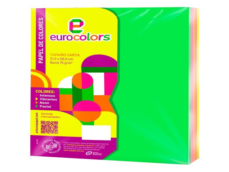 PAPEL BOND FLUOR CTA. MIX NEON EUROCOLORS 75G PAQ.C100H C.25