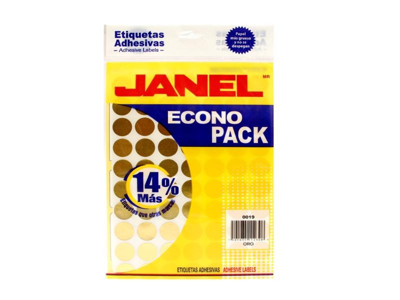 ETIQUETA ADH. FLUOR. JANEL 00X19 ORO PAQ.C8H. E.30