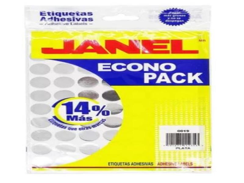 ETIQUETA ADH. FLUOR. JANEL 00X19 PLATA PAQ.C8H. E.30