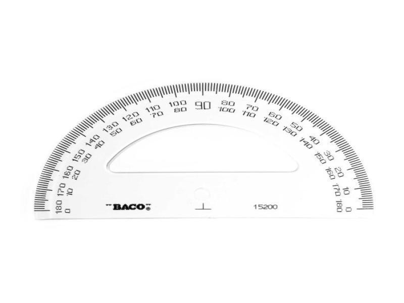 TRANSPORTADOR PLAST. 180 GRADOS 15CM. BACO 115200E.25