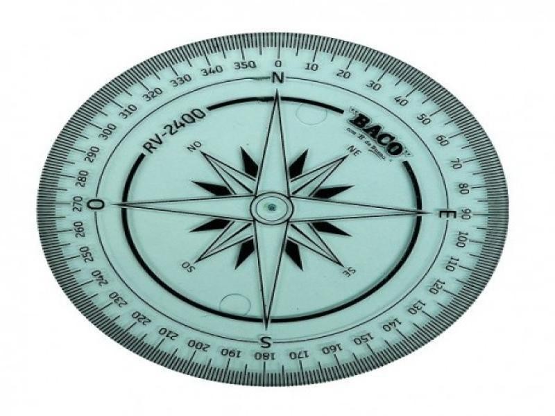 TRANSPORTADOR PLAST. ROSA DE LOS VIENTOS 10CM. BACO 25