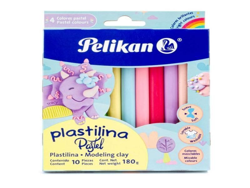 PLASTILINA C10 BARRAS COLORES PASTEL PELIKAN C.40