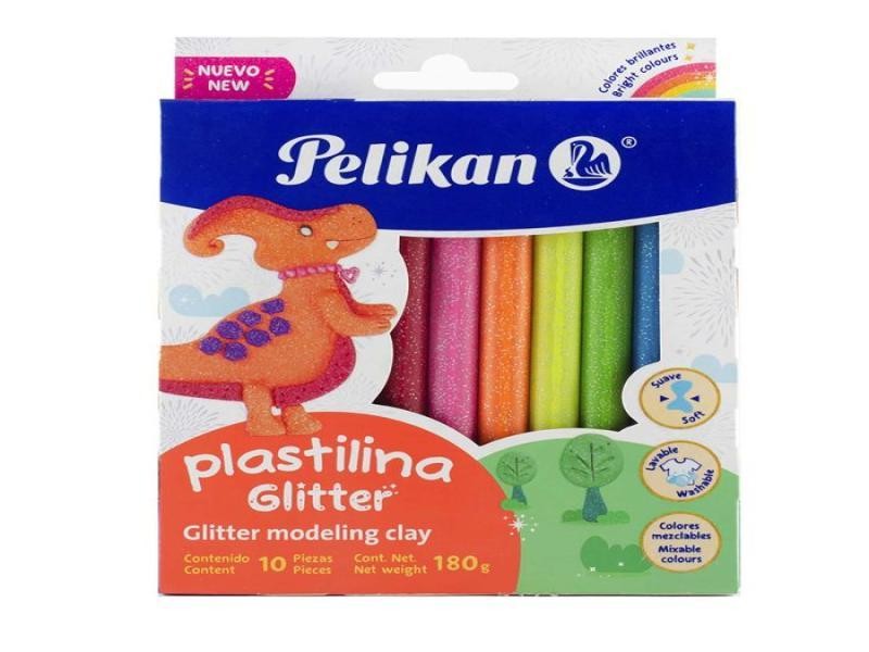 PLASTILINA C10 BARRAS GLITTER COLORES PELIKAN C40