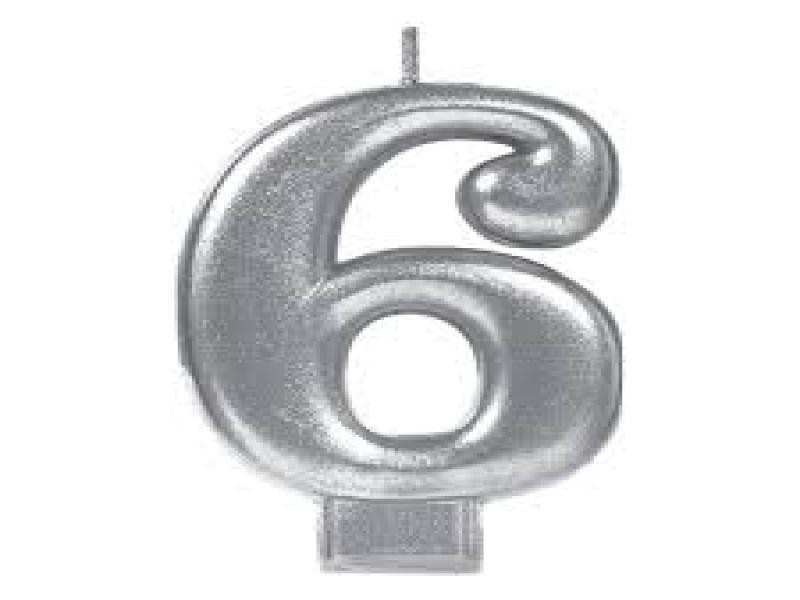 VELA NUMERO 6 PLATA METALICO GRANMARK C.12
