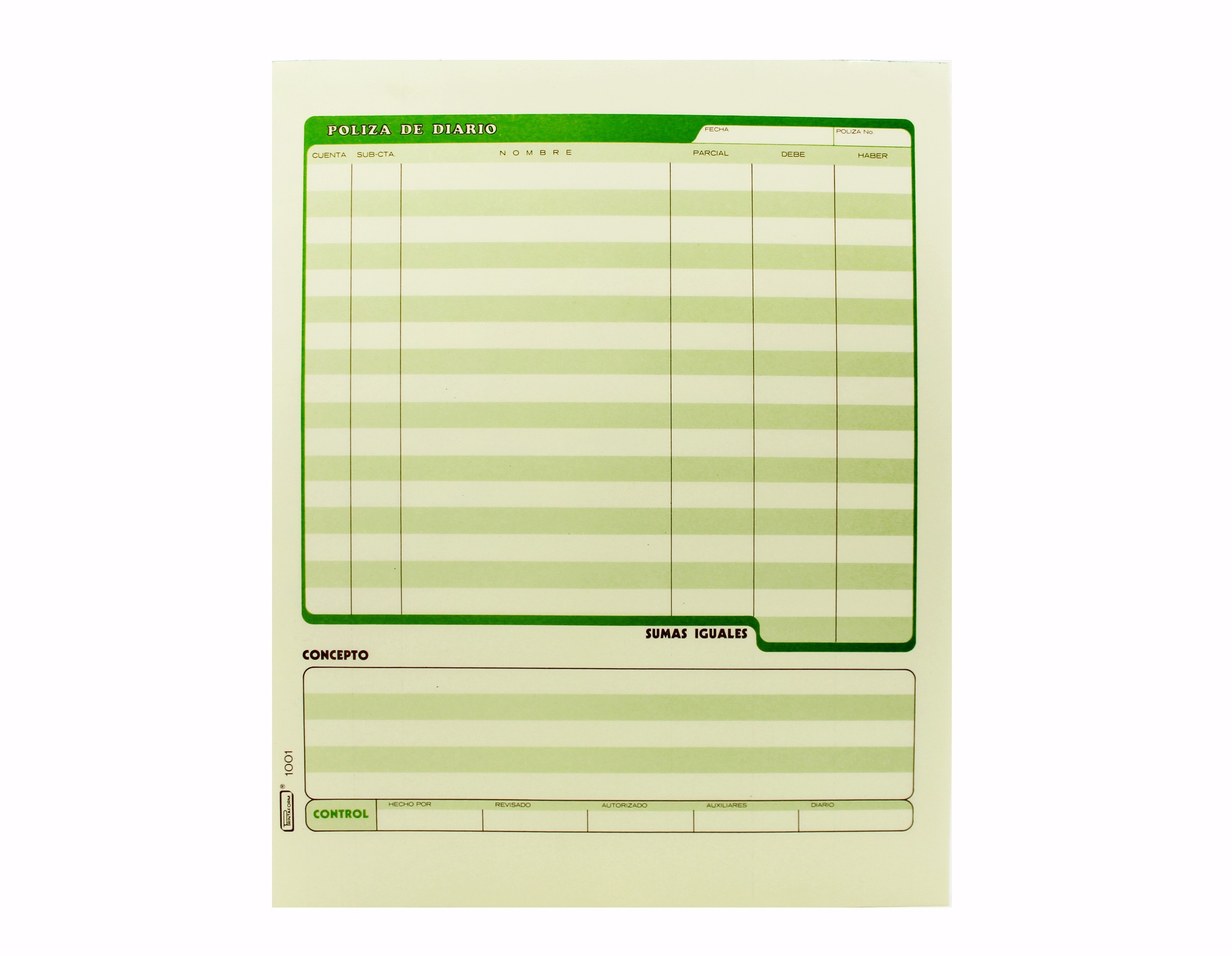 POLIZA DE DIARIO 1001 PRINTAFORM CTA. 50H.E. 3 C.48