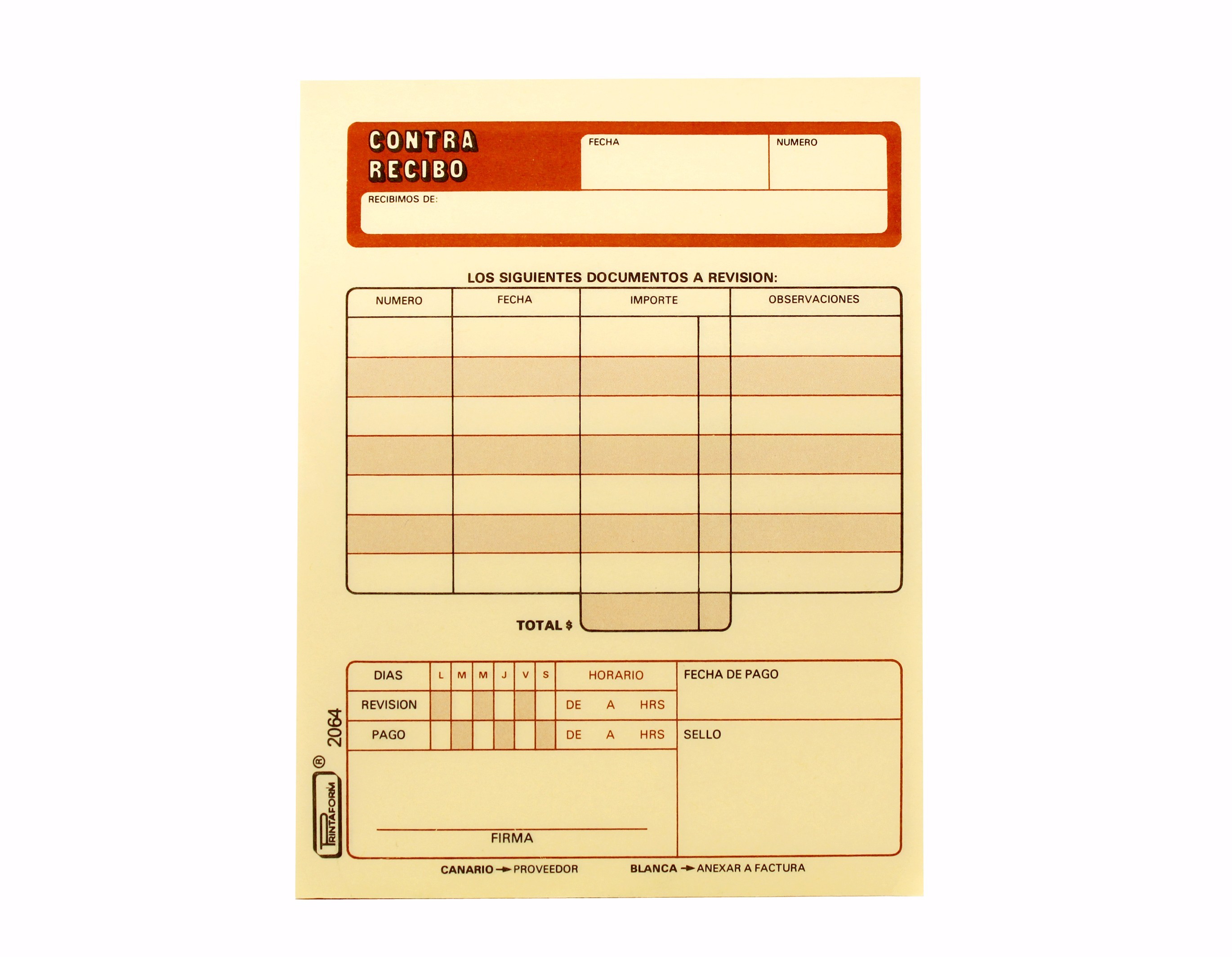 CONTRA RECIBO 2064 PRINTAFORM 14 CTA. 25 JGO. E3 C.144