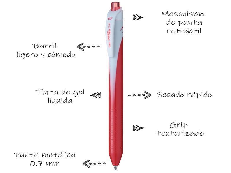 BOLIGRAFO GEL ENERGEL BL437B PENTEL 0.7MM RT ROJO 12576