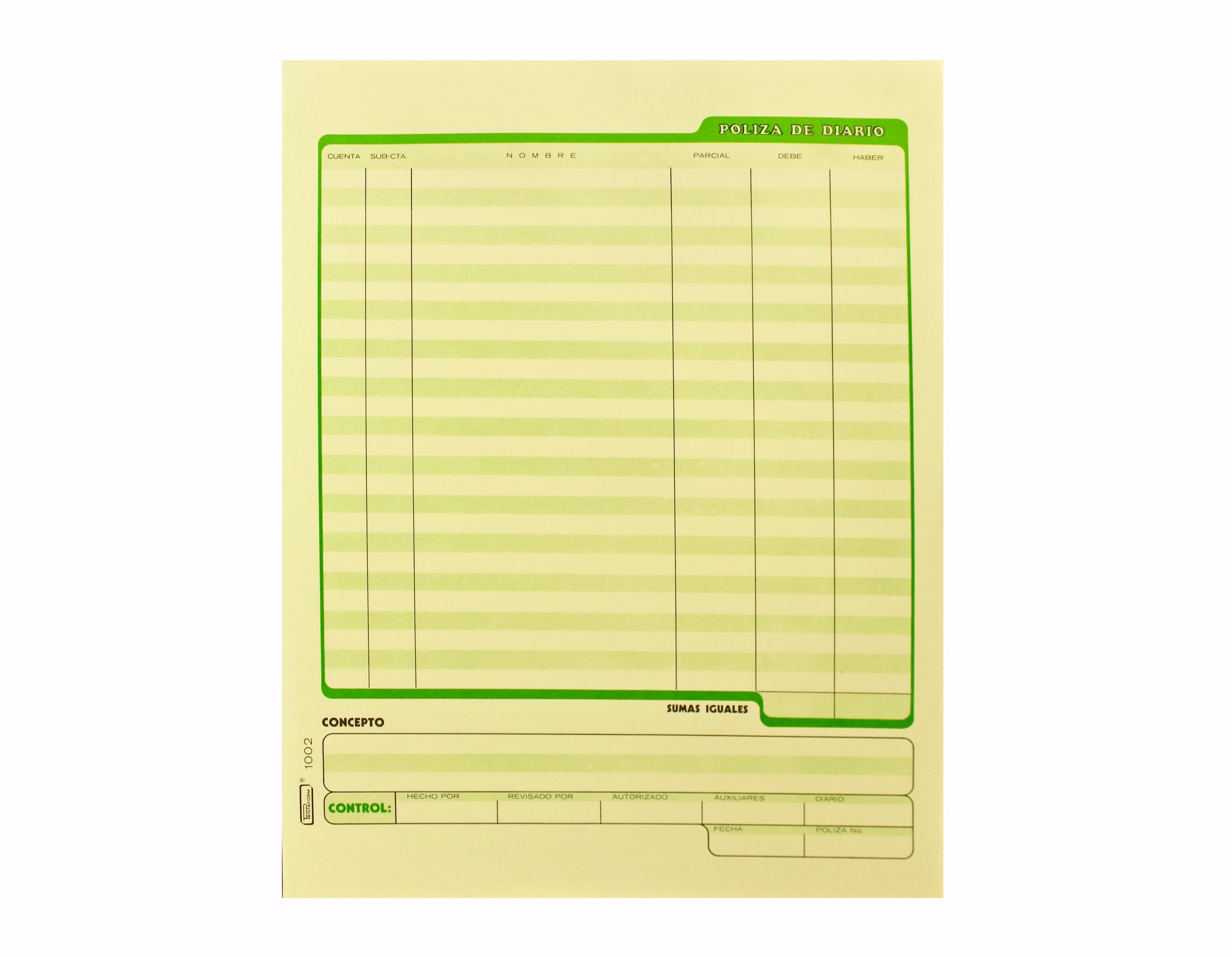 POLIZA DE DIARIO 1002 PRINTAFORM CTA. 50H.E. 3 C.72