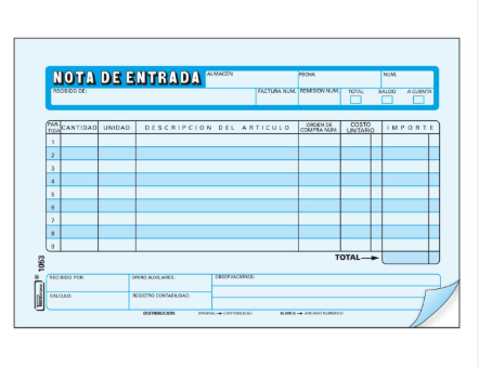 NOTA DE ENTRADA 1053 PRINTAFORM 12 CTA. 25 JGO. E.324