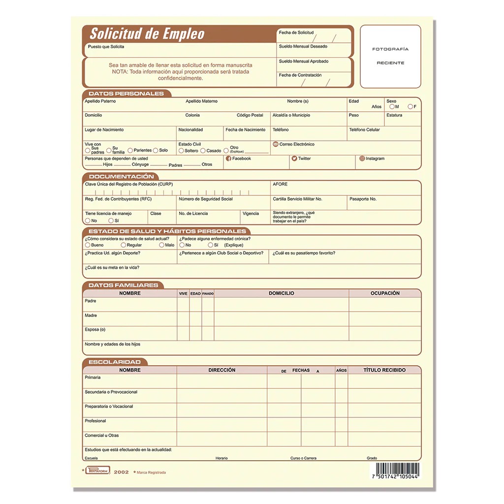 SOLICITUD EMPLEO PRINTAFORM CTA. 25H. 2002 E.3 C.72