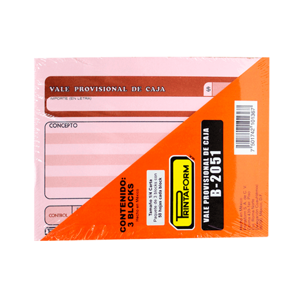 VALE PROVISIONAL DE CAJA 2051 PRINTA. 14 CTA. 50H.3144