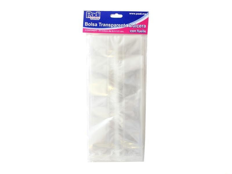 BOLSA CELOFAN DULCERA PADI 8.5X21CM.PAQ.C25 TRANSP.