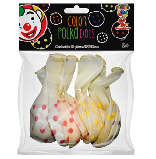 GLOBOS PAYASO 12 COL. POLKA DOTS SURT. BOL. C10 C.10