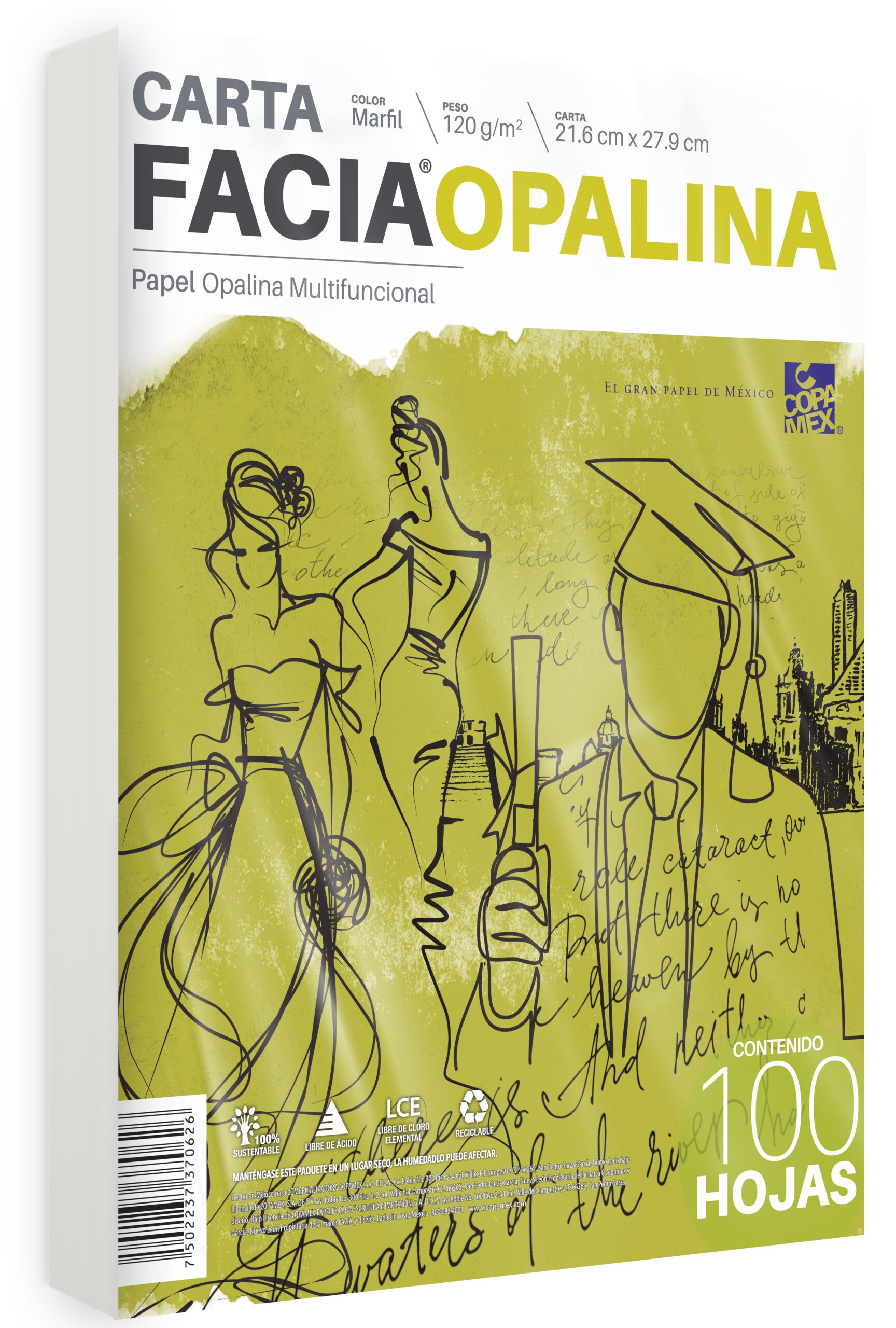 PAPEL OPALINA CTA. MARFIL 120G. COPAMEX PAQ. C100H. C.20