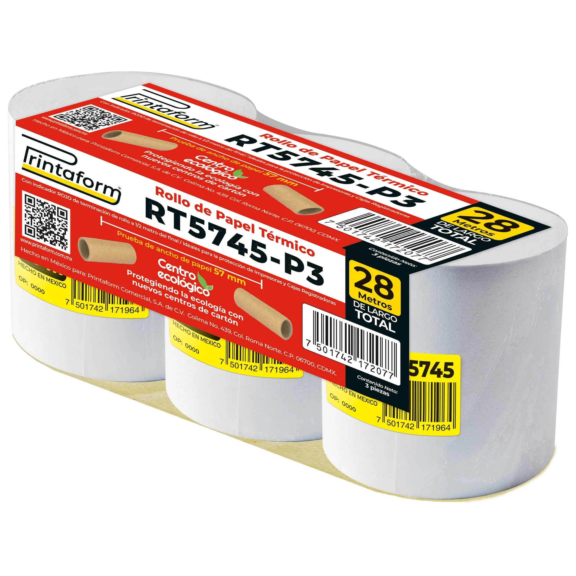 ROLLO TERMICO 57MM X 26MTS PAQ.C3 ROLLOS T5745 C.16
