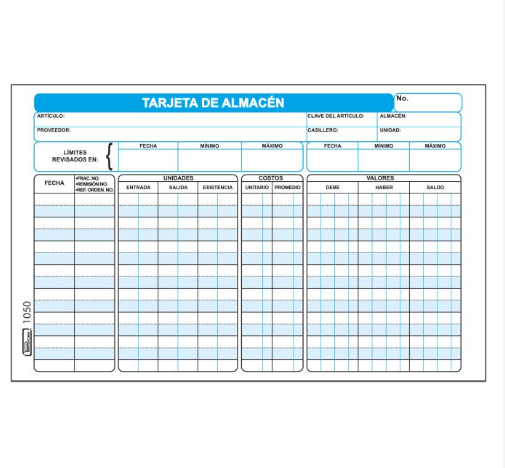 TARJETA DE ALMACEN 1050 PRINTAFORM 5X8 PAQ. C50H. C.24