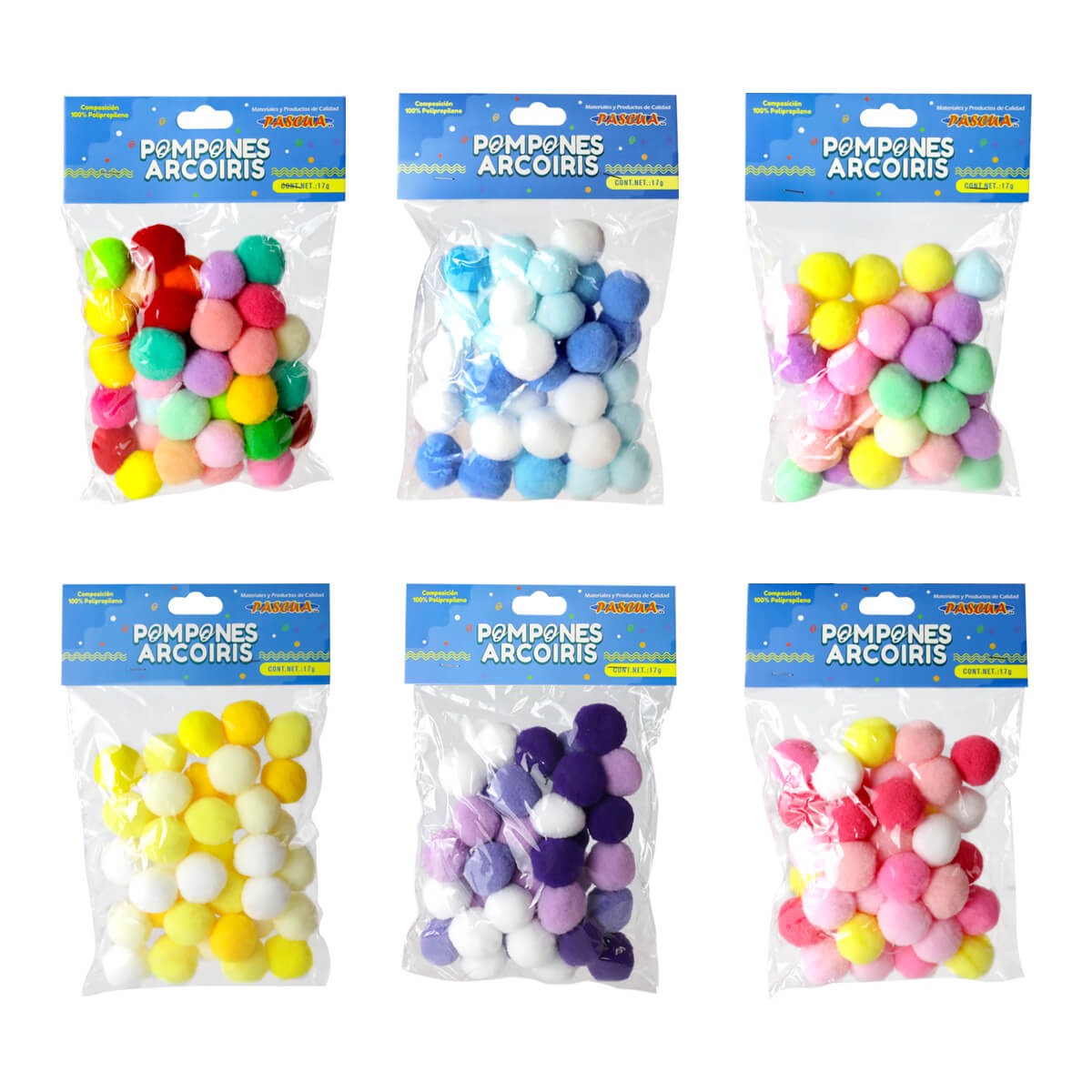 POMPON BOLITAS ARCOIRIS COL. SURT. 17G POMP25SUR PASCUA E.12