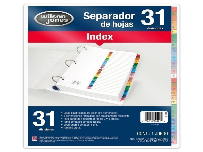 SEPARADOR NUM. CTA. 31 DIV. INDEX WILSON VCOL. P-1366 C12