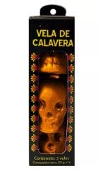 VELA MINI CALAVERA NARANJA PAQ C3 C30