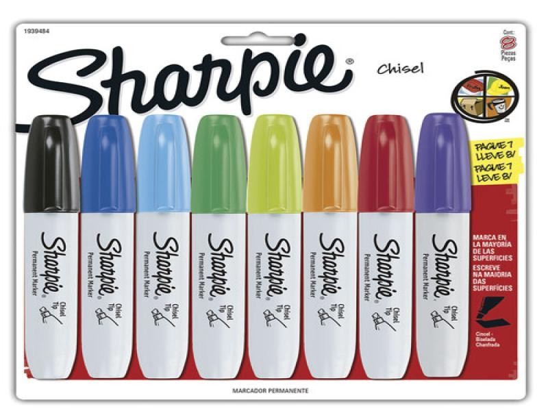 MARCADOR PERM. GRUESO PLAST. SHARPIE BL. C8 COL. SURT 12