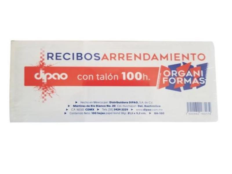 BLOCK RECIBO DE ARRENDAMIENTO RA-100 100H DIPAO E5C100