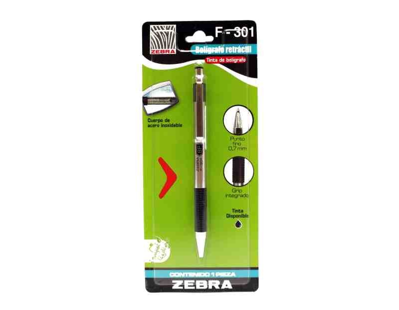 BOLIGRAFO F-301 7019 ZEBRA 0.7MM RT. NEGRO BL.C1 E.12